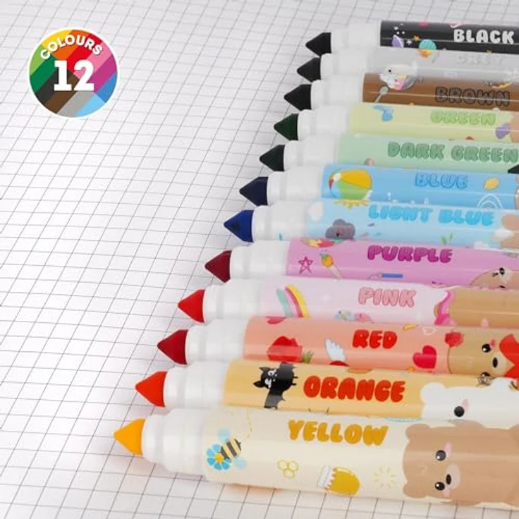 Legami - Set mit 12 Filzstiften, Teddy Friends, 12 sortierte Farben, waschbar und ungiftig, nicht eindringende Spitze, feine und breite Striche, für Kinder und Mädchen, wiederverwendbare Verpackung – Bild 5