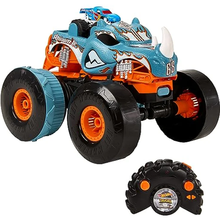 HOT WHEELS Monster Trucks HW ferngesteuerten Rhinomite - umbaubar, 1:12 Monster Truck, Beschleuniger für 1:64 Monster Trucks, Allround-Fernsteuerung, für Kinder ab 6 Jahren, HPK27 – Bild 2