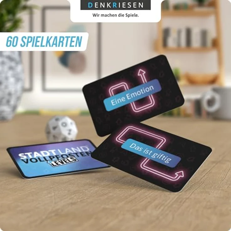 DENKRIESEN STADT LAND VOLLPFOSTEN® - Levels - PARTY EDITION, Brettspiel für 2-6 Spieler, inklusive Blitzwürfel, 60 Spielkarten, ab 12 Jahren – Bild 3
