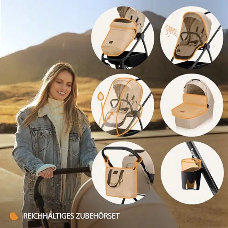 Lionelo Meril 2in1 Kinderwagen, Multifunktionaler Kinderwagen mit All-Terrain-Rädern, XXL-Reisewiege und vollfederung, kompakt zusammenklappbar – Bild 7