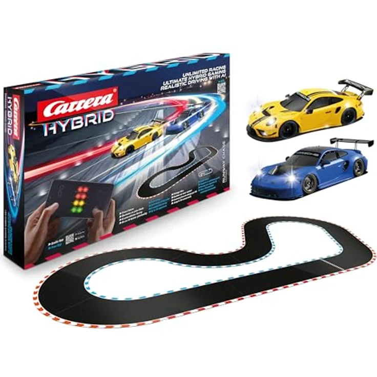 Carrera HYBRID Runway Chase - Porsche 911 GT3 R im Maßstab 1:50 - KI-gestützte Steuerung per Smartphone-App - Multiplayer-Rennen für bis zu 30 Fahrer - Amazon Exklusiv – Bild 1