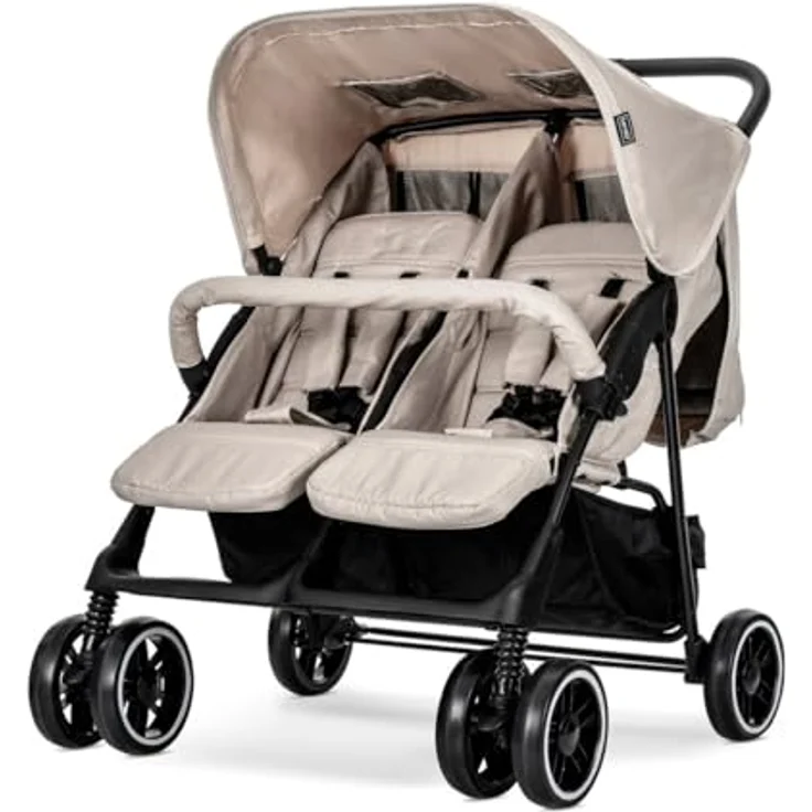 Lorelli Zwillingswagen TWIN, Kinderwagen mit Wickeltasche, schwarz – Bild 2