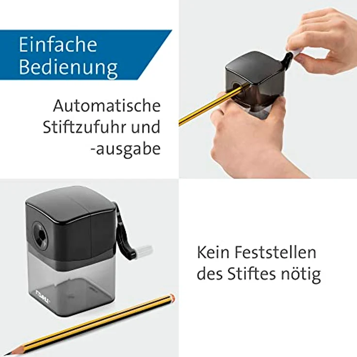 DAHLE Bleistiftspitzmaschine 144, schwarz, für Stifte von 6,5 bis 8 mm, automatischer Spitzstopp, Stahlfräser, manuelle Bedienung – Bild 3