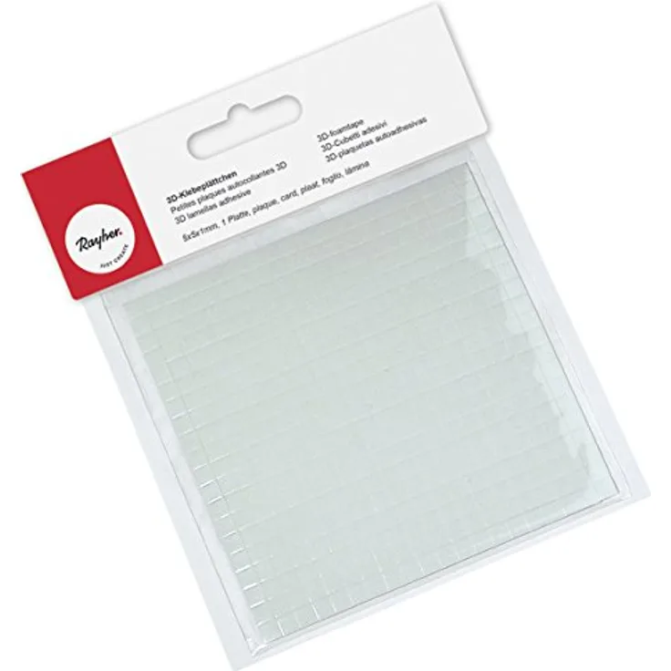 Rayher Hobby 3337200 3D-Klebeplättchen, Plättchengröße: 5 x 5 mm, 2 mm stark, auf 100 x 100 x 2 mm Platte, quadratisch, beidseitig klebend, säurefrei