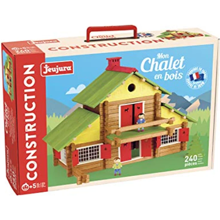 Jeujura Wooden Construction Chalet Toy In Suitcase (240 Pieces), Holzmaterial, keine Montage erforderlich – Bild 2