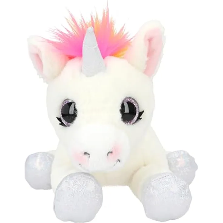 Depesche Ylvi Kuscheltier Einhorn, liegend in Weiß mit bunter Regenbogen-Mähne und silbernen Akzenten, ca. 30 cm Plüschfigur
