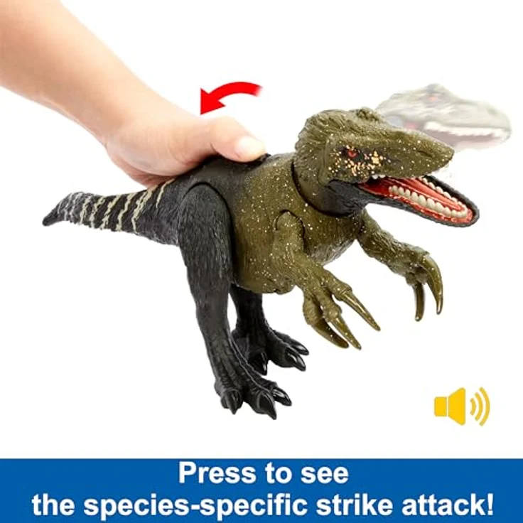 JURASSIC WORLD Wild Roar - Orkoraptor Dinosaurier-Spielzeugfigur mit Brüllgeräusch, Angriffsbewegung und verborgenem Track-Code für AR Erlebnis, 13 cm, für Kinder ab 4 Jahren, HLP21 – Bild 3