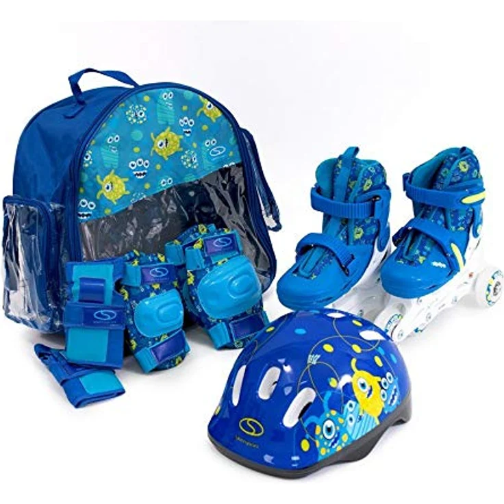SMJ Kinder Set 2in1 Inliner Rollschuhe VERSTELLBAR Inline Skates mit LED Rollen + Schonerset + Helm + Tasche – Bild 1