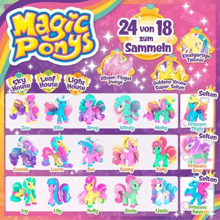 CRAZE Magic PONYS Komplettes Verkaufsdisplay, 24 Sammelfiguren mit Tattoos und Zubehör, inklusive 1 Prinzessin Pony mit goldener Krone – Bild 2