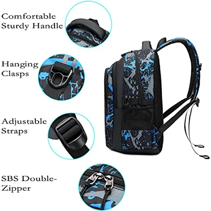 Asge Schulrucksack Jungen Mädchen, Ergonomischer Ranzen mit Fußball Druck, wasserdicht, 46cm x 30cm x 22cm, für 8-14 Jahre – Bild 5