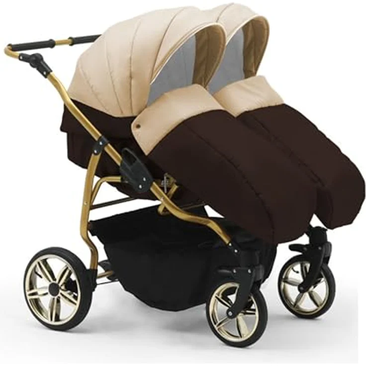 Elcar Zwillingskinderwagen Duet Lux Goldedition, 2 in 1 mit 10 Teilen, inkl. 2 Sportsitzen, variabel einstellbar, 20 Farben verfügbar – Bild 3