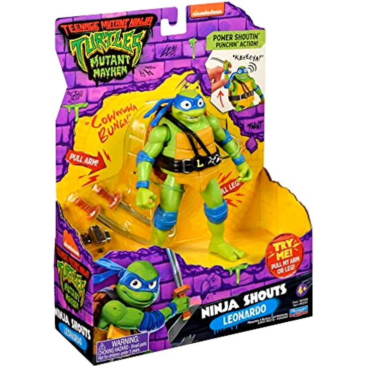 Playmates Toys Sammelfigur Teenage Mutant Ninja Turtle - Ninja Shouts - Leonardo (NEU & OVP) mit authentischem Sound und Katanas – Bild 6