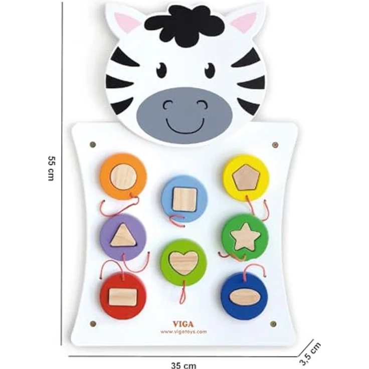 TikTakToo Motorikbrett Zebra, motorische Wandaktivität aus FSC-Holz mit Formen-Steckspiel und Motorikschleifen, 36 x 55 x 3,5 cm, für Kinder ab 18 Monaten – Bild 7