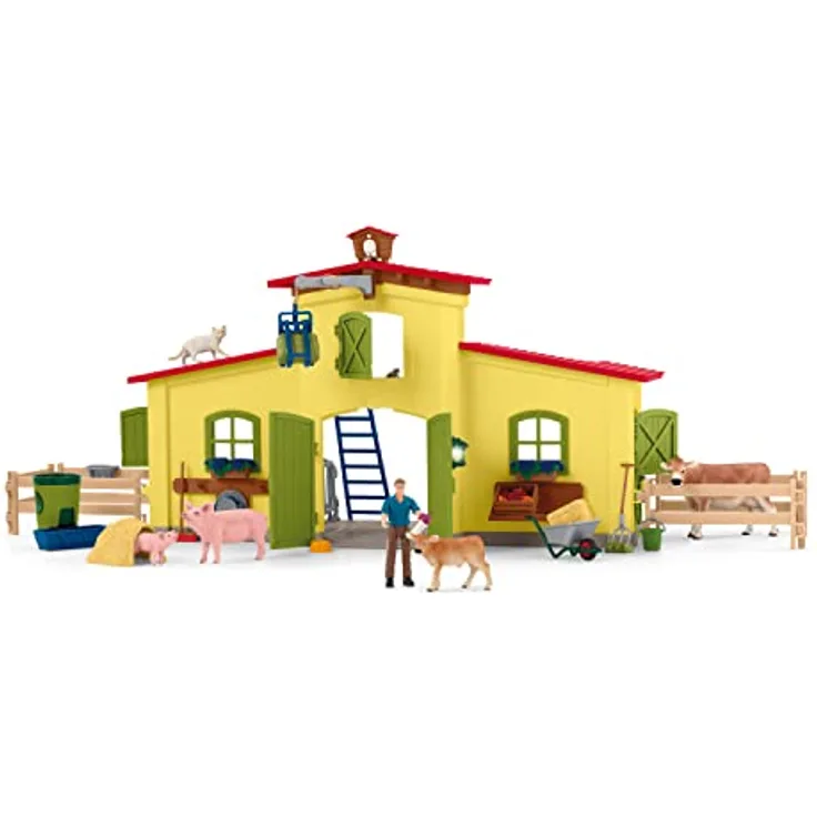schleich 42605 Großer Stall mit Tieren und Zubehör, ab 3 Jahren, FARM WORLD - Spielset, 64 Teile