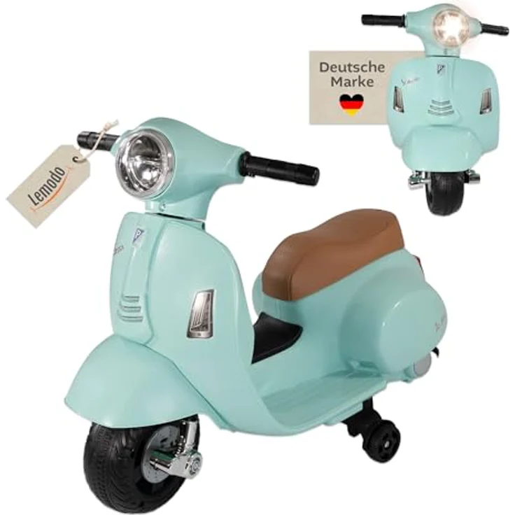 Lemodo Elektro-Kinderroller VESPA mit abnehmbaren Stützrädern, Elektromotorrad in mint oder rot – Bild 2