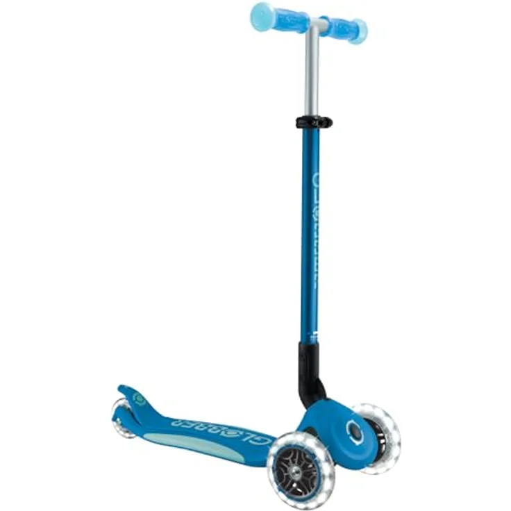 Globber Elite Glow Lights, 3-rädriger Scooter für Kinder 3-9 Jahre, höhenverstellbar, Glow-in-the-Dark, klappbar, bis 50 kg