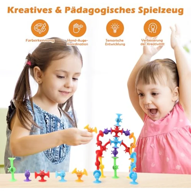 ECHOCUBE Saugnapf Spielzeug, 42 Stück sensorisches Badewannenspielzeug für Kinder ab 3 Jahren, BPA-frei, Stressabbau-Spielzeug und Reisespielzeug – Bild 3