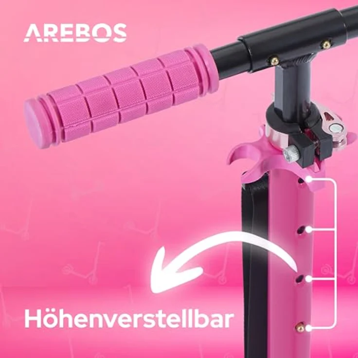 Costway Höhenverstellbarer Tretroller, Pedalbremsung, Tragkraft 100 kg, 4-fach höhenverstellbar, rosa – Bild 5