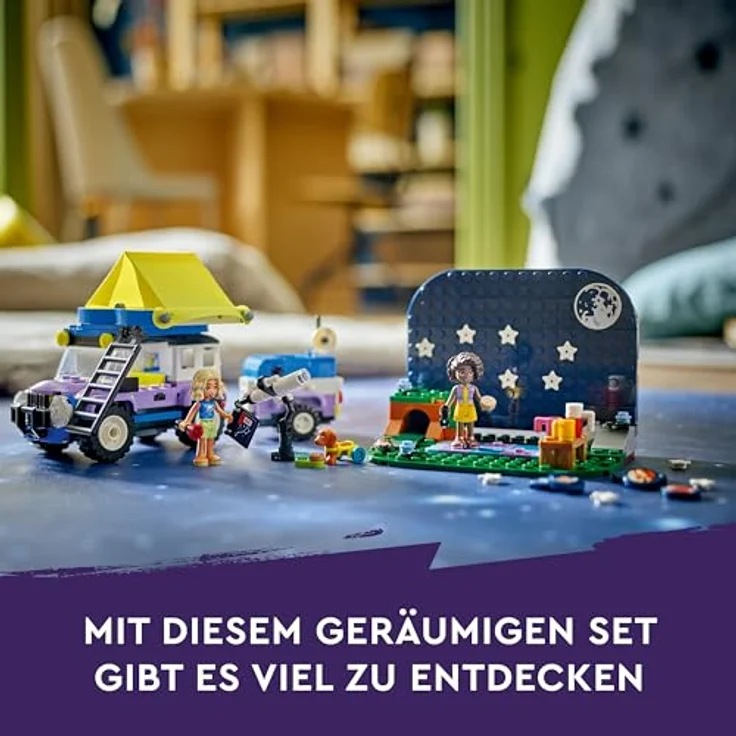 LEGO Friends Sterngucker-Campingfahrzeug Set mit Geländewagen-Auto und Spielzeug-Teleskop, Geschenk ab 7 Jahre für Mädchen und Jungen, beinhaltet die Spielfiguren Nova, Aliya und einen Hund 42603 – Bild 5