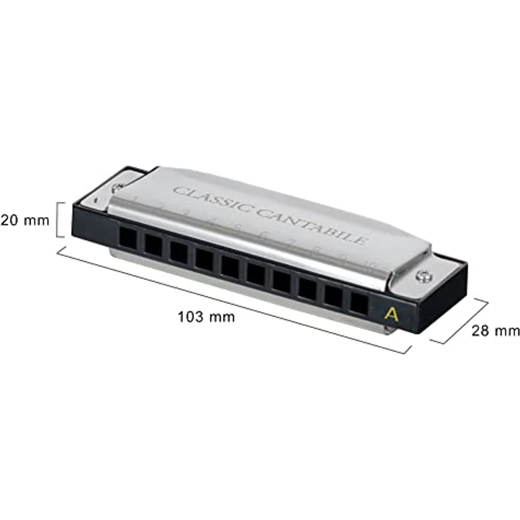 Classic Cantabile AHBS-12 Alabama Blues Harmonica 12er Mundharmonika Set - Diatonische Mundharmonikas in verschiedenen Stimmungen - 10 Messing Stimmzungen - Edelstahl-Gehäuse - Inkl. Etui & Tuch - Robustes Edelstahl-Gehäuse & kräftiger Blues-Sound – Bild 4