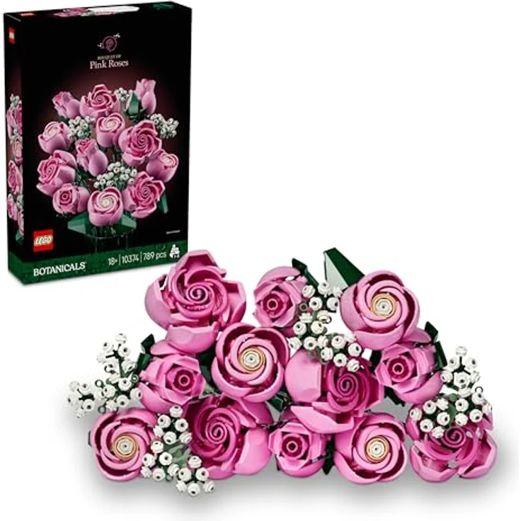 LEGO Botanicals Rosa Rosenstrauß 10374, Kunstblumen Modellbau Set mit 12 Rosen & 4 Zweigen Schleierkraut für kreative Deko im Zuhause oder Büro – Bild 1