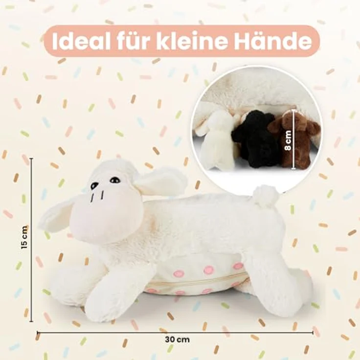 Mamanimals Schaf Kuscheltier, 30 cm mit 3 Baby Schafen im Bauch, Reißverschluss und magnetische Zitzen, hochwertiges Plüschtier für Kinder – Bild 2