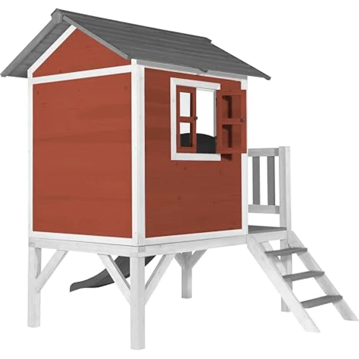 AXI Spielhaus Beach Lodge XL, Rot mit Rutsche in Grau, Stelzenhaus aus FSC Hemlock-Holz für Kinder, kompakter Spielturm für den Garten – Bild 5