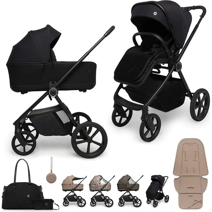 Muuvo One 2in1 Kombikinderwagen, Multifunktional mit Babywanne, Schwarz