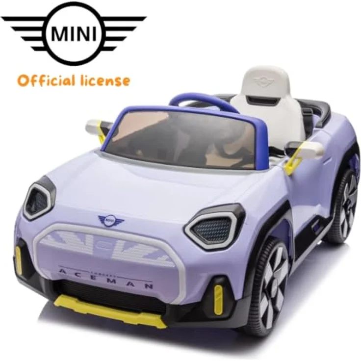 Vrooomy MINI Aceman Kinder Elektroauto 12V, mit Fernbedienung, Sicherheitsgurten, MP3-Player, lila, für 1 bis 5 Jahre – Bild 4