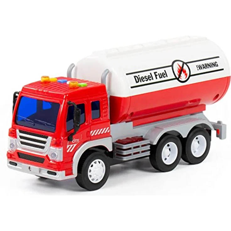 Kraftstoff-Tankwagen LKW Kinder Spielzeug City rot Schwungrad mit Licht Sound – Bild 1