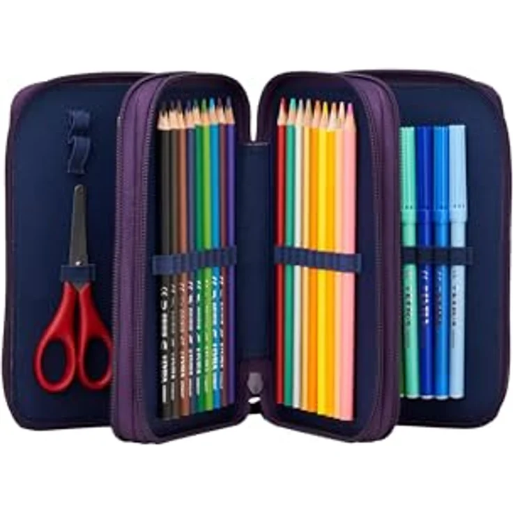 ergobag Maxi Mäppchen Set 40-Teilig, Lyra Bunt- und Filzstifte, Kleingeld Fach, Lineal, Schere AmBärzonas - Lila, Federmäppchen mit umfassender Ausstattung – Bild 2