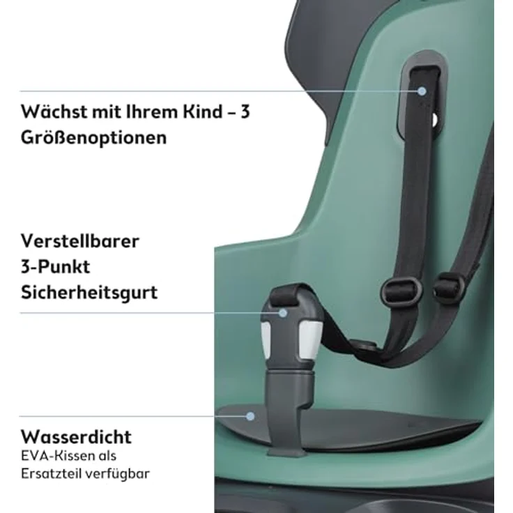 Bobike Fahrradkindervordersitz GO Maxi für 26“ bis 29“ Fahrräder, gepäckträgermontiert, Pfefferminze – Bild 8