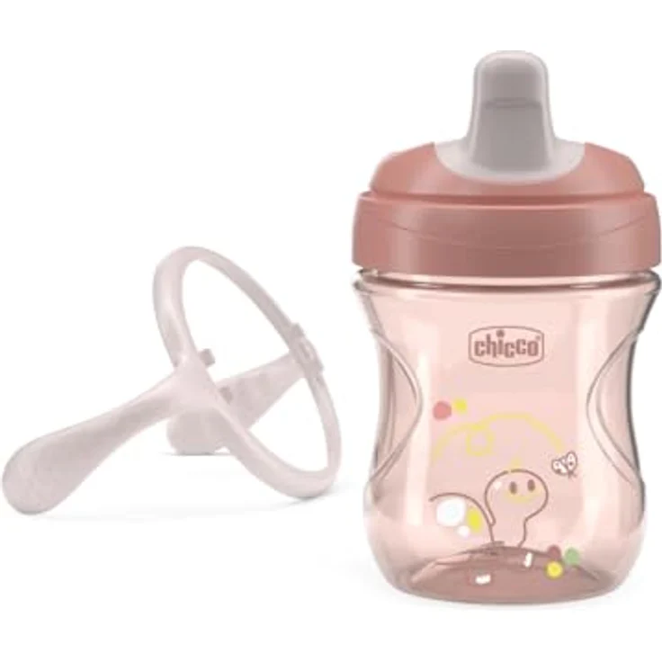 Chicco Training Trinklernbecher, Auslaufsicherer Kunststoffbecher mit ergonomischer halbweicher Tülle und abnehmbaren Griffen, Rosa – Bild 3