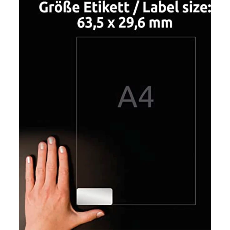 AVERY Zweckform L6011-20 Typenschild Folienetiketten (540 Aufkleber, 63,5x29,6mm auf A4, stark selbstklebend, strapazierfähig, wetterfest, bedruckbare Klebefolie, blanko) 20 Blatt, silber - Preisvergleich – Bild 4
