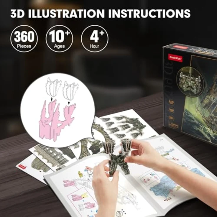 CubicFun 660527 Flying Dutchman LED, 3D Puzzle mit 360 Teilen, leuchtendes Piratenschiff, Modellbausatz ab 10 Jahren – Bild 3