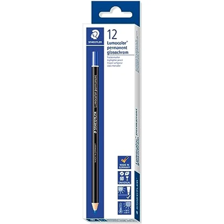 STAEDTLER 108 20-3 Lumocolor glasochrom Trockenmarker, 12 Stück im Kartonetui permanent, blau – Bild 1