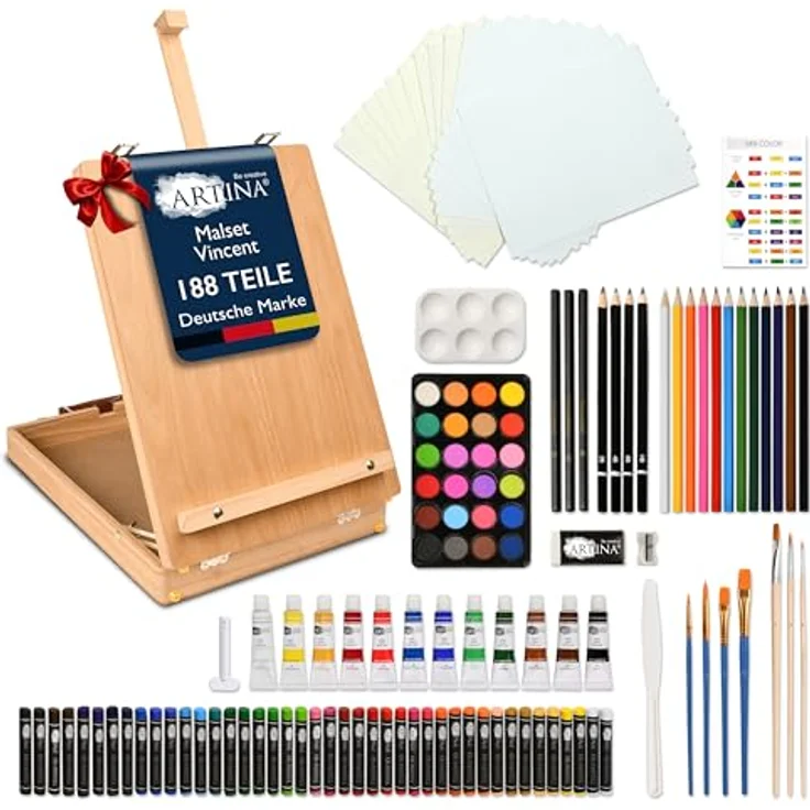 Artina XXL 188tlg Malset mit Malkoffer & Tischstaffelei – Voll ausgestattetes Künstler Set für Acryl, Aquarell und Ölkreide, ideal für Einsteiger und kreative Köpfe – Bild 1