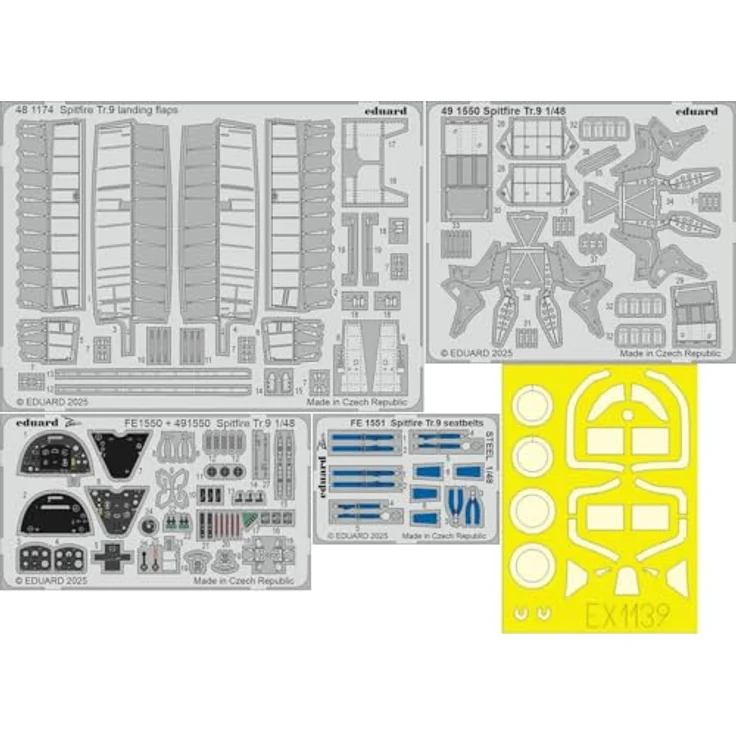 Eduard 1/48 Big Ed Spitfire Tr.9 Teilesatz, Kunststoffteile mit Radierer, Landeklappen, Sicherheitsgurt und Malermaske für Airfix – Bild 1