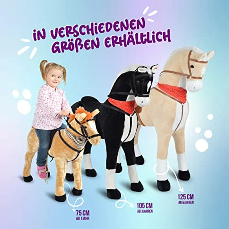 XXL Plüschpferd 105cm - Elsa, das riesige Reitpferd für Kinder, tolles Stehpferd zum Draufsitzen inkl. kleiner Bürste, 100kg Tragkraft - ein Kindertraum für Mädchen! Farbe: braun/blonde Mähne - Preisvergleich – Bild 7