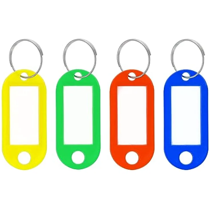 Westcott Schlüsselanhänger 4 Stück | 4er Pack robuste Anhänger zum Beschriften in rot, gelb, blau und grün, mit Metall-Ring