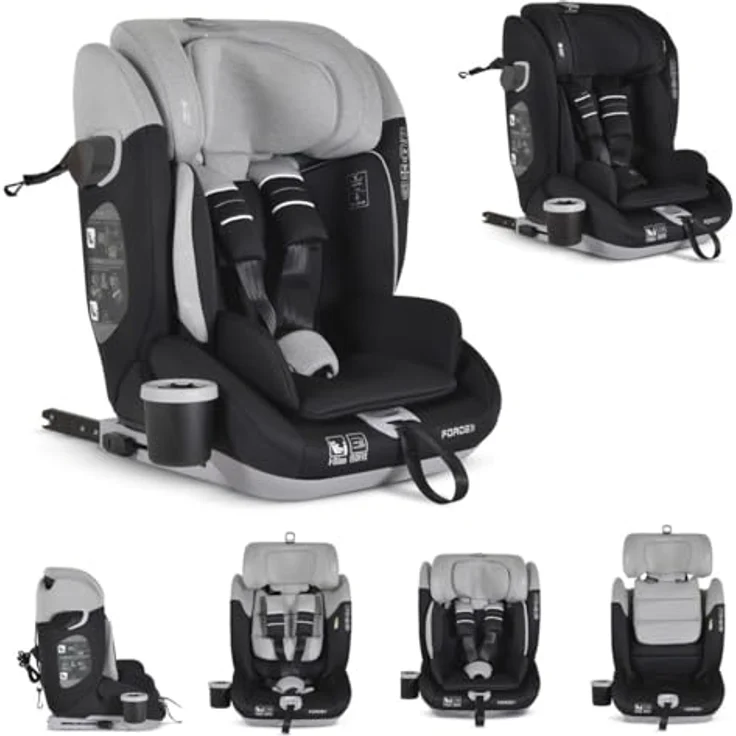 Cangaroo Force i-Size 76-150, Reboarder Kindersitz mit Isofix, SPS-Seitenschutzsystem und verstellbarer Kopfstütze, schwarz – Bild 1