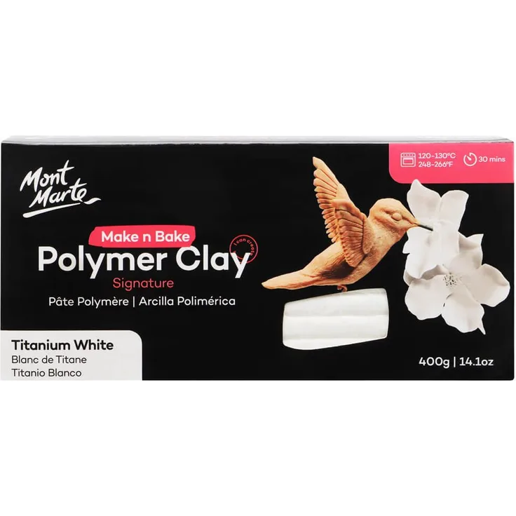 Mont Marte Modelliermasse Make n Bake Polymer Clay Weiß 400g -Weiche Modelliermasse, Ofenhärtend, geschmeidig & leicht zu formen-Ideal für Schmuck, Figuren & Skulpturen