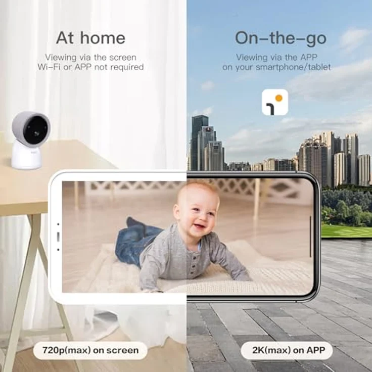 Arenti Nanny BC12S*2, Babyphone mit 3-MP Kamera, Nachtsicht, 355° Schwenkbereich, Bewegungs- und Geräuschalarme – Bild 2