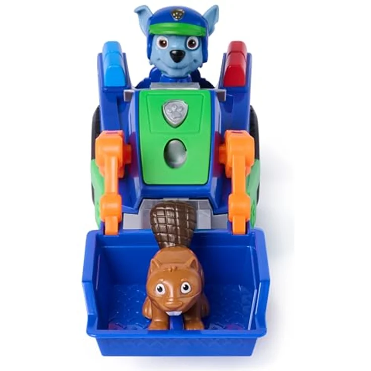Paw Patrol PAW Search & Rescue Vehicle Rocky, Rückziehfahrzeug-Set mit 15 cm Auto und 2 Figuren, inkl. Rocky in Rescue-Uniform und Eichhörnchenfigur, für Kinder ab 3 Jahren – Bild 4