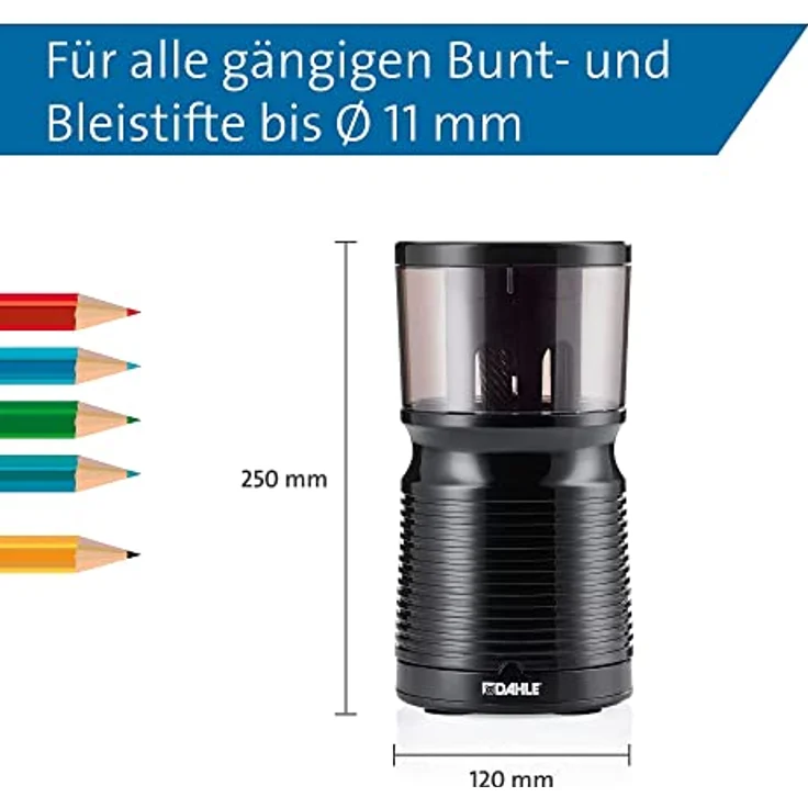 Dahle Elektrische Spitzmaschine 210 (Anspitzer für Stiftdurchmesser 8 mm – 11 mm, Kindersicher nach GS-Standards) Schwarz – Bild 2