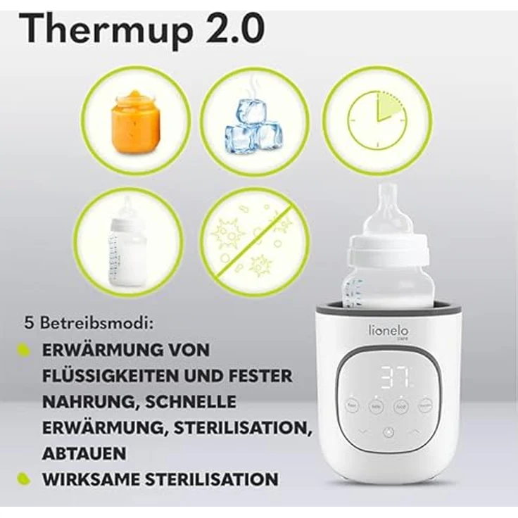 LIONELO Thermup 2. 0 Flaschenwärmer 5in1 Aufwärmen von Flüssigkeiten und Babynahrung, Sterilisation, Abtauung BPA-freier Flaschenwärmer Sicherung vor Überhitzung – Bild 4