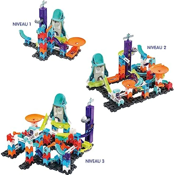 VTech - Marble Rush, Elektronische Kugelbahn, Space Magnetic Mission Set XL300E, magnetisches Bauspiel, 120 Stück, 10 Kugeln, Geschenk für Kinder ab 4 Jahren – Inhalt auf Französisch – Bild 2