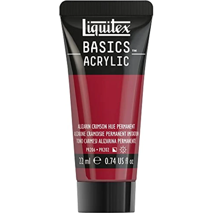 Liquitex Basics Acrylfarbe Alizarinkarmesin P., 22 ml Tube, lichtecht, mittlere Viskosität, seidenglänzend, monopigmentiert, Archivqualität – Bild 1