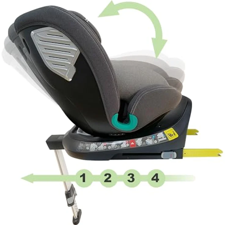 XOMAX G409, Autokindersitz grau mit ISOFIX, 360° Drehfunktion, geeignet von 0-36 kg (ab Geburt bis 12 Jahre), gepolstert mit Seitenaufprallschutz – Bild 4
