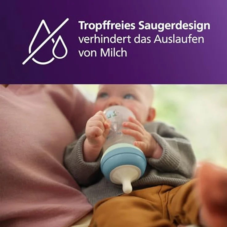 Philips Avent Natural Response Set für die Nacht, 260 ml Babyflasche mit mittlerer Durchflussrate (Mittel 3), leuchtender Ring für Dunkelheit, ultra soft Schnuller mit Motiv müdes Faultier, SCD838/17 – Bild 5